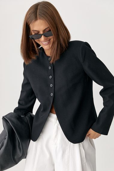 Укорочений жіночий жакет без коміра - чорний цвет, M (є розміри) | Зображення 4