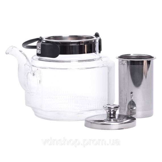 Заварник скляний чайник 1.1 л з ручкою і фільтром прозорий HP-33-4 | Зображення 1