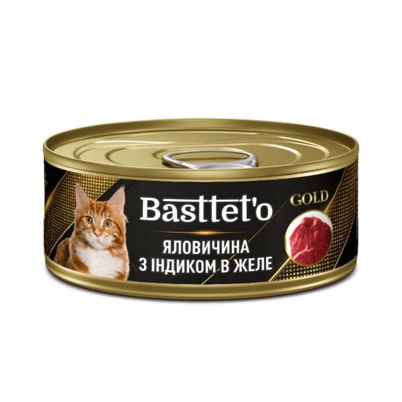 Basttet'o Gold для кошек Говядина с индюком в желе, жб 85 г