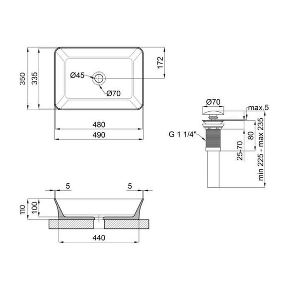 Комплект Qtap Virgo: Раковина накладна прямокутна 490х350х110 мм White + Донний клапан PU02 | Зображення 1