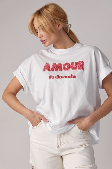 Футболка oversize с надписью Amour - белый цвет, S (есть размеры) | Зображення 4