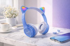 Беспроводные наушники с кошачьими ушками и лед подсветкой Cat Ear Y47 Led, Bluetooth наушники с микрофоном Синий