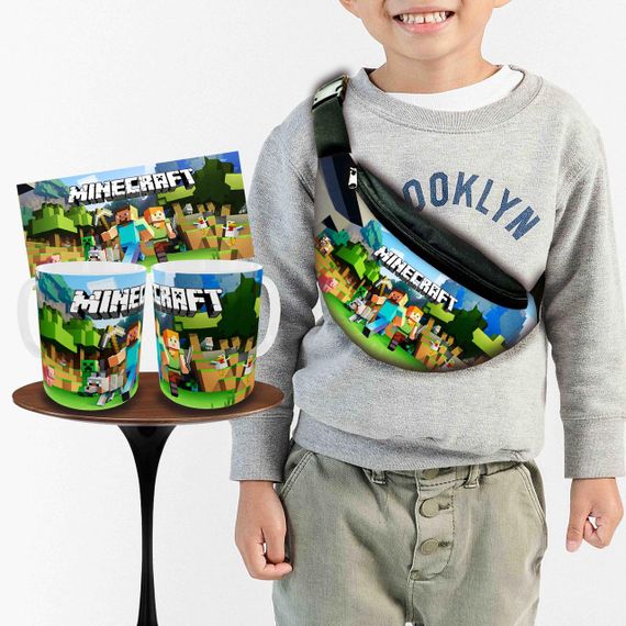 Набор: детская сумка-бананка+кружка Майнкрафт "Minecraft" 32х15см,бананка для мальчика через плечо (00914)