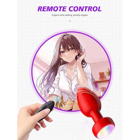 Анальна пробка що світиться з вібрацією і Д/У Light Anal Plug 3,5*9 см червона — Анальні іграшки | Зображення 3