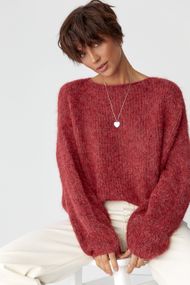 Укорочена в'язана кофта оверсайз - червоний цвет, ONE SIZE (є розміри)