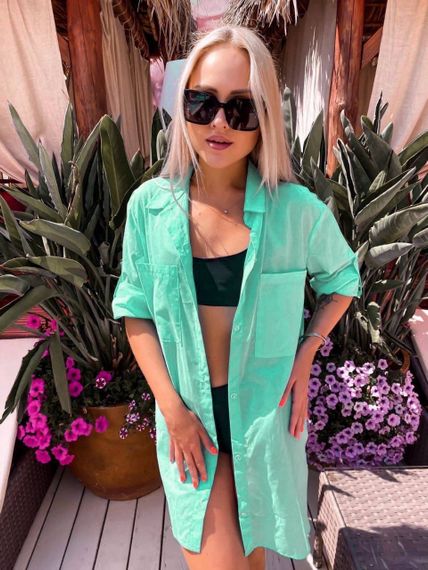 Женская тонкая летняя пляжная рубашка с длинным рукавом LK10151 размер 48/50 цвет мятный | Зображення 1