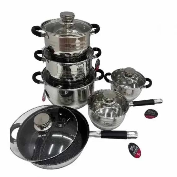 Красный Набор посуды Zepline ZP-115 из нержавеющей стали на 12 предметов | Зображення 5