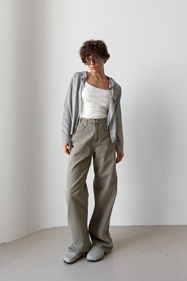 Широкі джинси Palazzo із затяжками на поясі - сірий цвет, 38р (є розміри) | Зображення 2