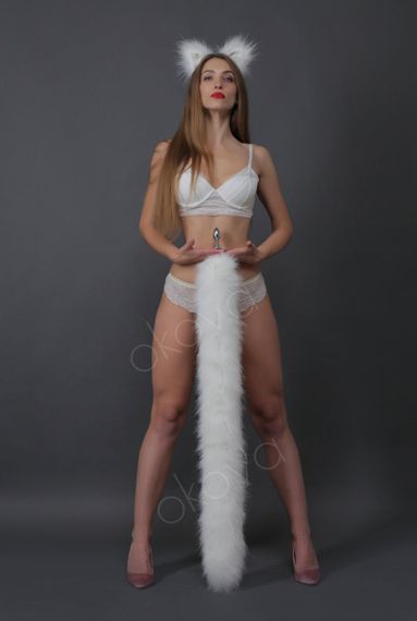 Анальний хутряний хвіст без пробки, Білий, OKOVA 100 см. Sex Aura | Зображення 5