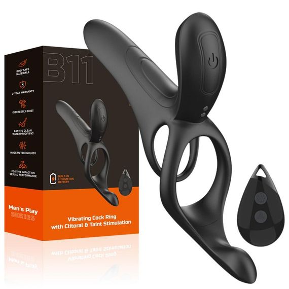 Вібраційне кільце - Erospace Men’s Play Vibrating Cock Ring With Clitoral & Taint Stimulation B11 Sex Aura