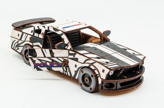 Конструктор Puz-00639 "Muscle Car" дерев'яний, 162 дет., білий колір, поліція розмір моделі 24х9х7 см PuzzleOk | Зображення 1