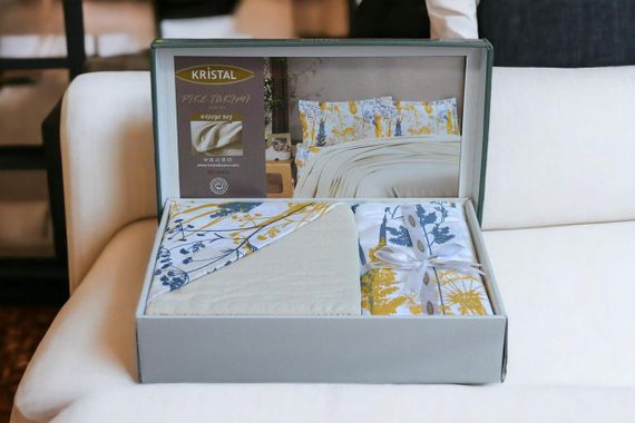 Комплект постільної білизни з пледом Kristal Ranforse 200×230 см Breeze Bej | Зображення 1