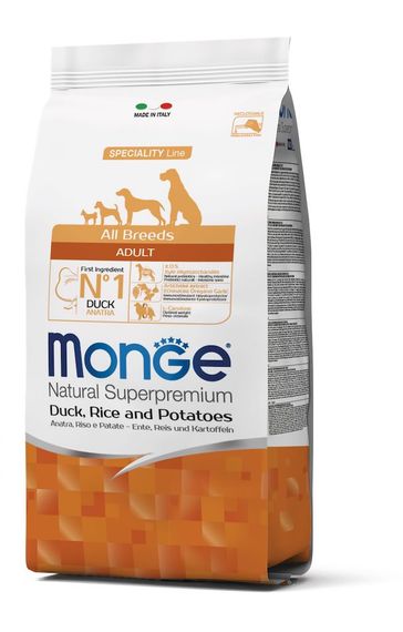 Корм Monge Monoprotein Dog Adult All Breeds Anatra сухий монопротеїновий з качкою для дорослих собак усіх порід 2.5 кг