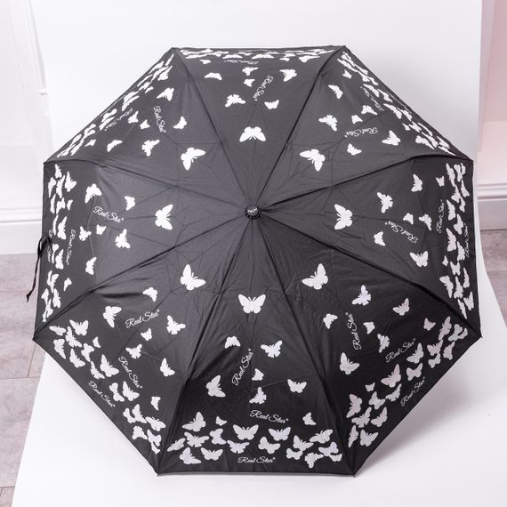 Парасолька напівавтомат з принтом міцна з поліестеру діаметр 97 см Чорна HP-23-2B