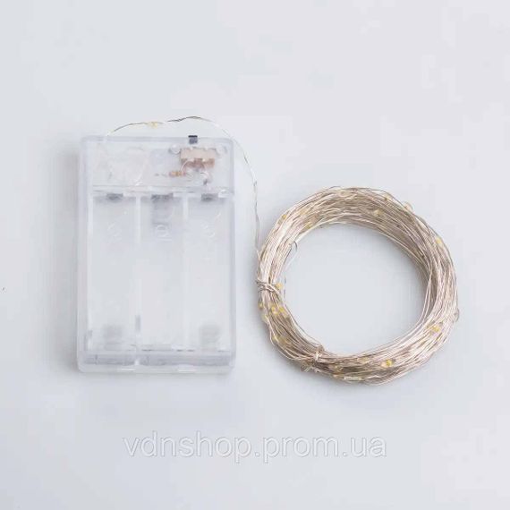 Гирлянда роса 10 метров капля на батарейках на 100 led белый провод желтая 100L10MWY | Зображення 6