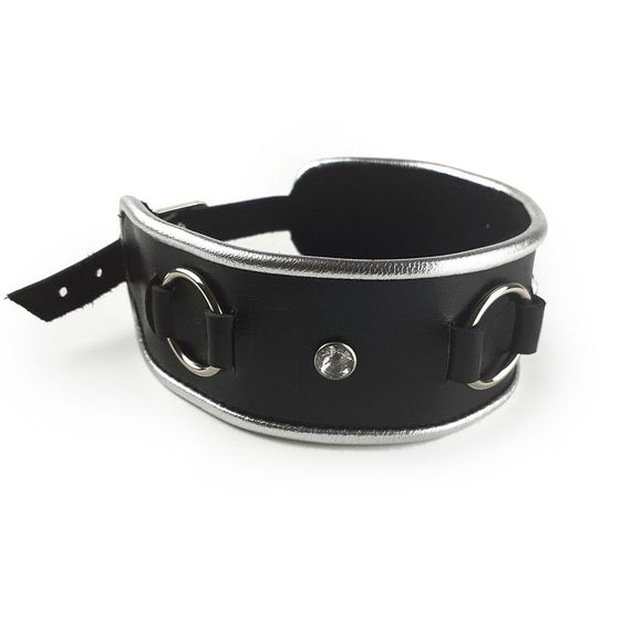 Ошейник из натуральной кожи со стразами и кольцом Art of Sex - Collar Ring | Зображення 2