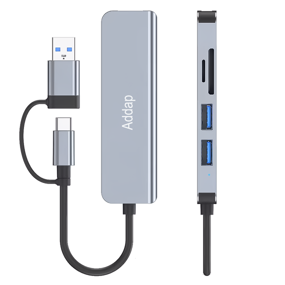 Мультифункціональний USB type-C хаб - розгалужувач для ноутбука Addap MH-14D | Адаптер 5в1: USB 3.0 / USB 2.0 / SD / MicroSD | Зображення 7