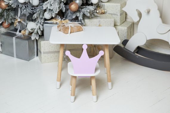 Прямокутний стіл і стільчик дитячий корона фіолетова. Столик для уроків, ігор, їжі. | Зображення 1