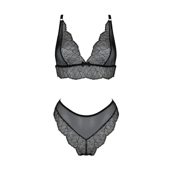 Комплект білизни Passion AMBERLY SET 6XL/7XL black, ліф, трусики бразиліана, люрексова нитка | Зображення 2