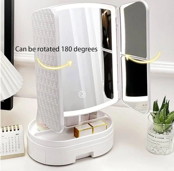 Косметическое тройное зеркало с подсветкой от USB, Зеркало для макияжа сенсорное с подставкой TPSP | Зображення 1