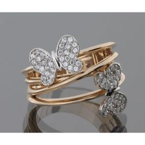 Кольцо бабочки из красного и белого золота с фианитами 15