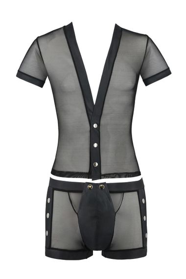 Комплект сітчастої чоловічої білизни Passion 052 SET MICHAEL 2XL/3XL black сорочка, боксери заклепки Sex Aura | Зображення 2
