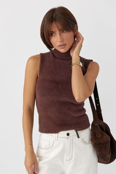 Жіноча жилетка із альпаки - коричневий цвет, ONE SIZE (є розміри) | Зображення 1