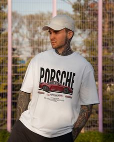 Oversize футболка з принтом  Porsche біла