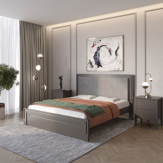 Односпальне дерев'яне ліжко Mebigrand Торонто Т4 Графітовий (RAL9011)/Аляска 93 (сірий) 90х200 см (MBG-9462)