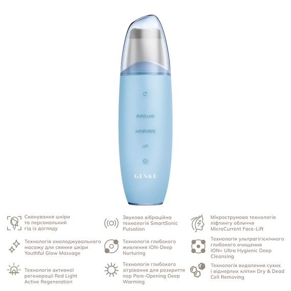 Мікрострумовий скрабер для шкіри та усунення чорних точок GESKE MicroCurrent Skin Scrubber&Blackhead Remover 9в1 magenta, Блакитний | Зображення 1