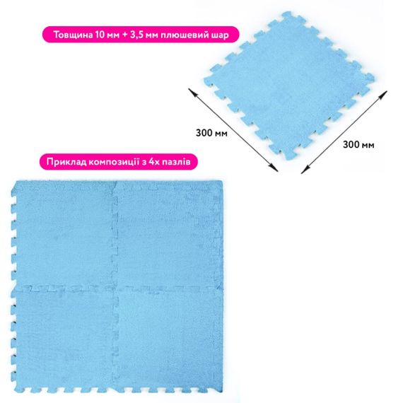 Підлога-пазл плюшевий 30х30х1см Блакитний (D) SW-00002090 | Зображення 1