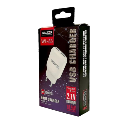 Зарядний пристрій мережевий 2USB 2,4A білий WALKER WH-33 | Зображення 1