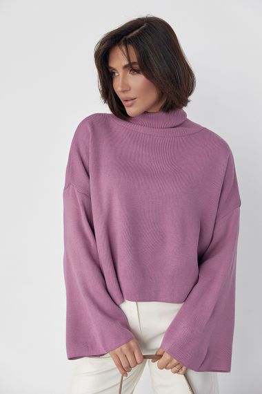 Однотонная кофта с высокой горловиной и расширенными рукавами - лавандовый цвет, S (есть размеры) | Зображення 5