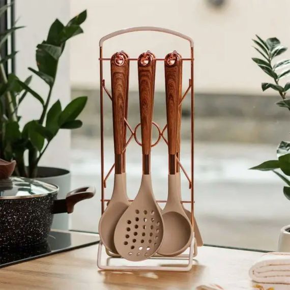 Набір кухонного приладдя на підставці 6 штук кухонні аксесуари Дерево YRUR8 | Зображення 1