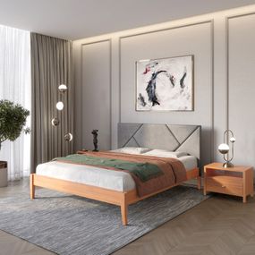 Полуторне дерев&#039;яне ліжко Mebigrand Нью-Йорк ДК Коричневий (RAL8025)/Аляска 93 (Сірий) 120х190 см (MBG-10414)