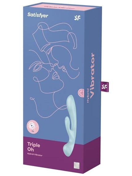 Двосторонній вібратор-кролик Satisfyer Triple Oh Light Blue, 3 мотори, руків’я-масажер | Зображення 3