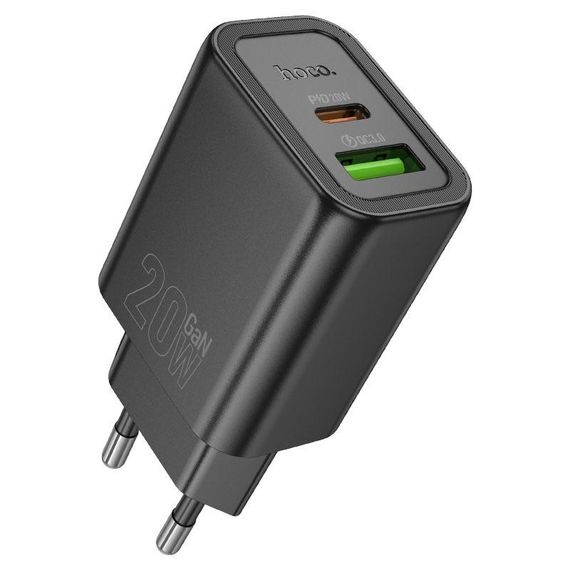 Набор СЗУ HOCO N61 + Type-C/Type-C кабель, 1xUSB+1xUSB-C, PD20W+QC3.0, кабель 1м, Black, Box | Зображення 1