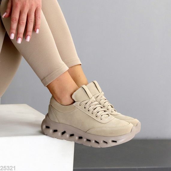 Молодіжні дизайнерські бежеві кросівки натуральна замша | Зображення 8