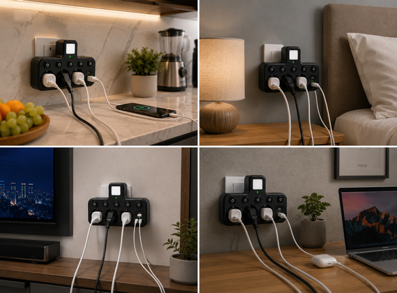Мережевий фільтр з підсвічуванням 3 розетки, 2500Вт (2хUSB + Type-C) / Мережевий трійник / Адаптер в розетку | Зображення 3