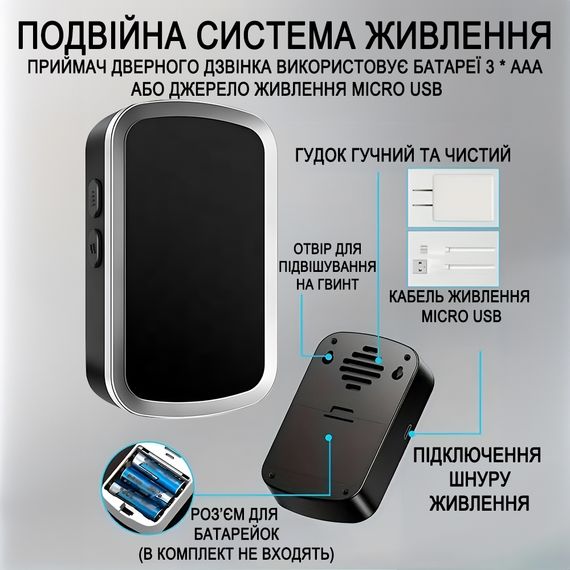 Бездротовий дверний дзвінок Digital Lion WDB-01b, на батарейках, до 300м, gray | Зображення 3