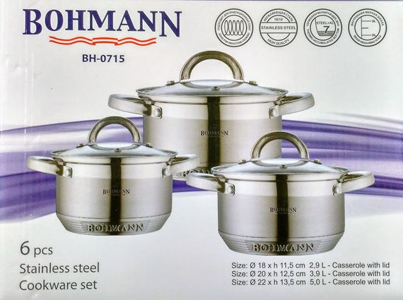 Набор кастрюль Bohmann BH-0715, 6 предметов нержавеющая сталь, для индукции | Зображення 9