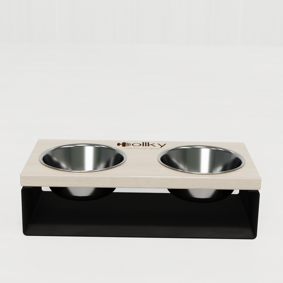 Миски на подставке из цельного металлического листа для собак и котов Hollky SteelWood S (2 × 0,45 л) SWS-36188-BLWH | Зображення 3