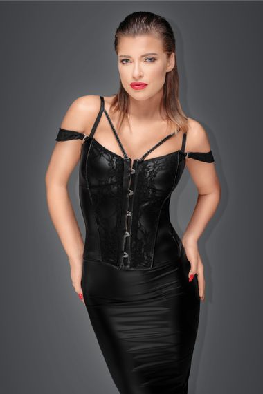 Корсет з гіпюром, Noir Handmade, вініловий, чорний, Розмір S Sex Aura