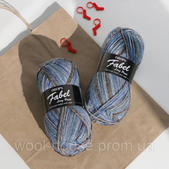 Шкарпеткова пряжа Drops Fabel - Long print, 604 ocean view
