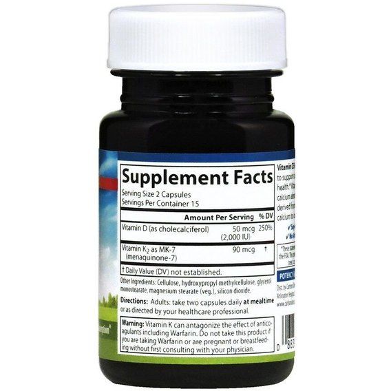 Комплекс Вітамін D3+K2 Carlson Labs Vitamin D3 + K2, 50 mcg (2000 IU) + 90 mcg 30 Veg Caps CAR-10600 | Зображення 1