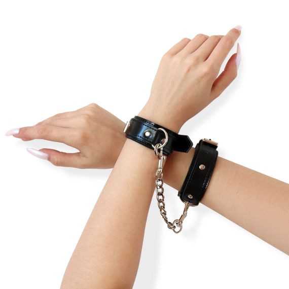 Набор BDSM Art of Sex - Emoji, наручники и поножи, экокожа, черный | Зображення 4