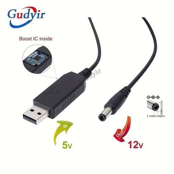 Повышающий переходник-кабель для роутера USB 5V to 12V DC 5.5x2.5 для питания роутера с повербанка | Зображення 5