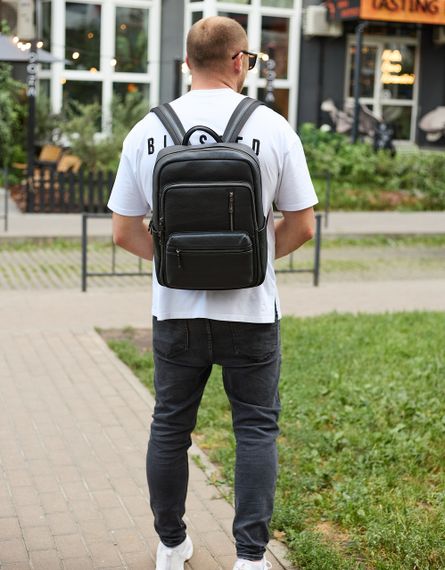 Міський чоловічий рюкзак із натуральної шкіри 40х30х18, наплічник для роботи та подорожей, чорний | Зображення 5