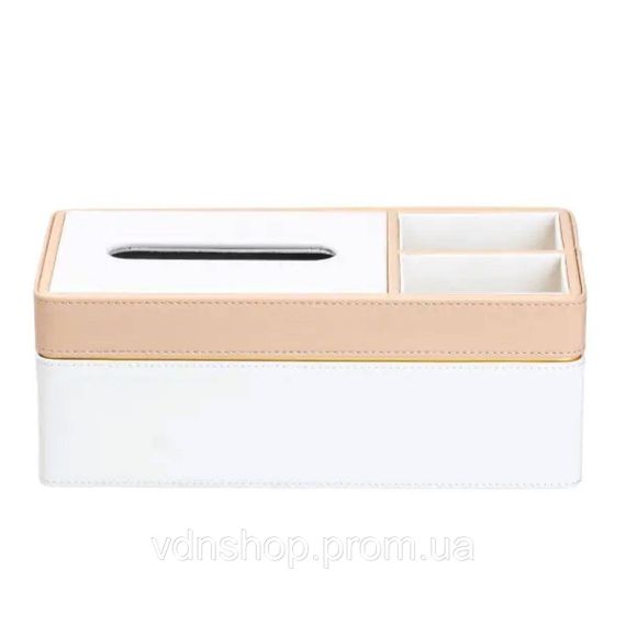 Салфетница-органайзер из эко-кожи 3 отделения 27*14*'10 см Белый с бежевым HP9190