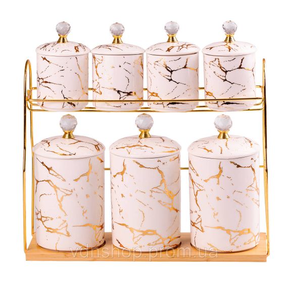 Набір для сипучих продуктів на металевій підставці 7 предметів по 300 мл і 700 мл HP-1215